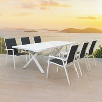 Outie 9pc Set Aluminium Outdoor Dining 220cm Table Chair White