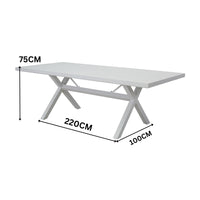 Outie 9pc Set Aluminium Outdoor Dining 220cm Table Chair White