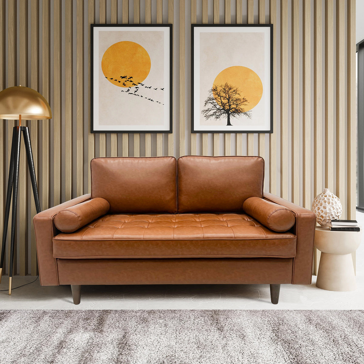 Stockholm 2 Seater Sofa Premium Faux Leather Tan