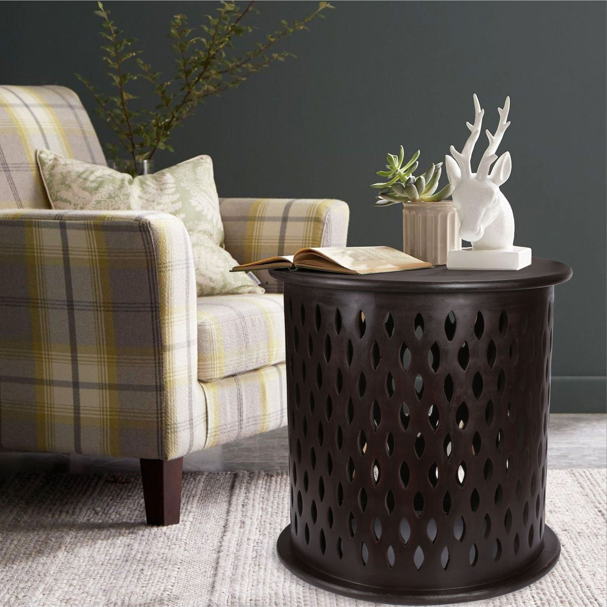 Pansy  Wooden Round 50cm Side Table Sofa End Tables - Brown