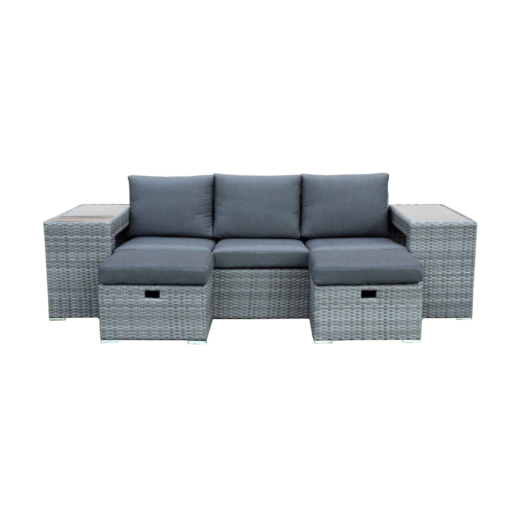 Paolo 5pc Wicker Sofa Lounge Ottoman Side Table Set Dark Grey