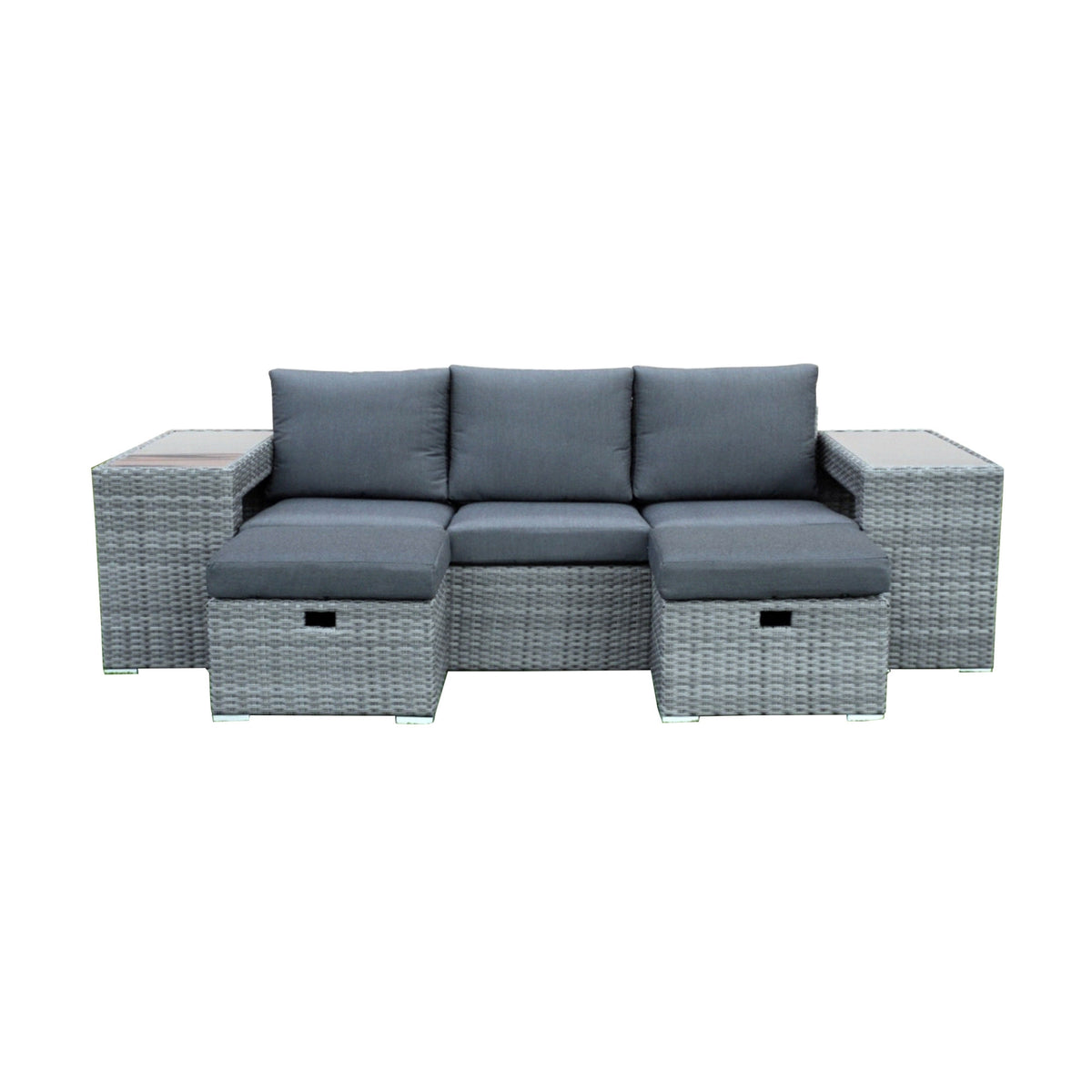 Paolo 5pc Wicker Sofa Lounge Ottoman Side Table Set Dark Grey