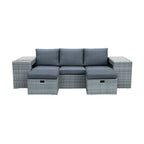Paolo 5pc Wicker Sofa Lounge Ottoman Side Table Set Dark Grey