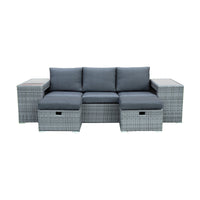 Paolo 5pc Wicker Sofa Lounge Ottoman Side Table Set Dark Grey