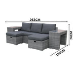 Paolo 5pc Wicker Sofa Lounge Ottoman Side Table Set Dark Grey