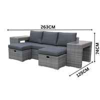 Paolo 5pc Wicker Sofa Lounge Ottoman Side Table Set Dark Grey
