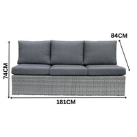Paolo 5pc Wicker Sofa Lounge Ottoman Side Table Set Dark Grey
