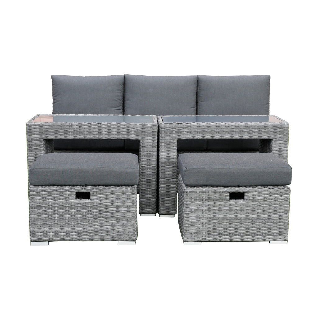 Paolo 5pc Wicker Sofa Lounge Ottoman Side Table Set Dark Grey
