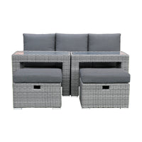 Paolo 5pc Wicker Sofa Lounge Ottoman Side Table Set Dark Grey