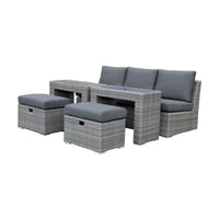 Paolo 5pc Wicker Sofa Lounge Ottoman Side Table Set Dark Grey