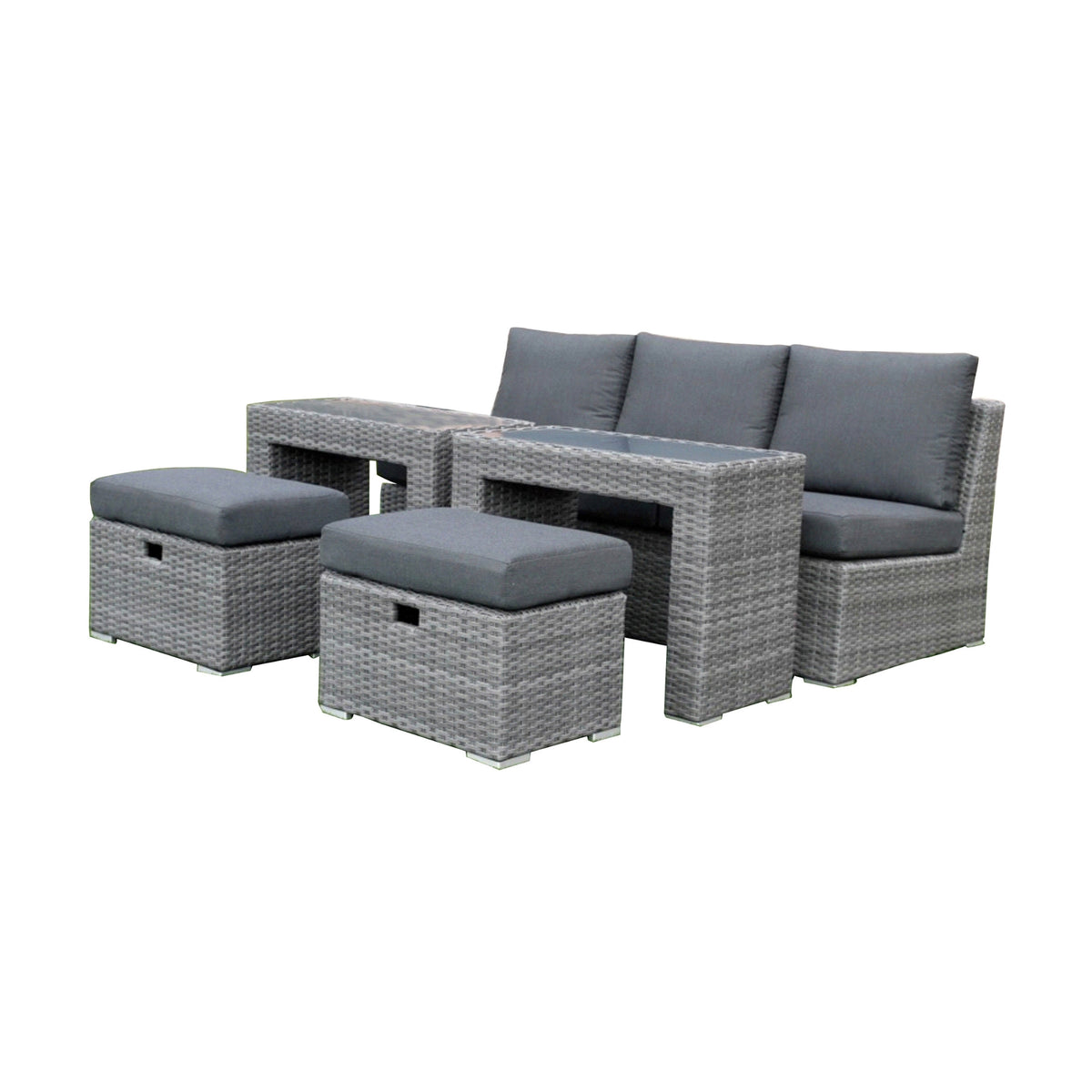 Paolo 5pc Wicker Sofa Lounge Ottoman Side Table Set Dark Grey