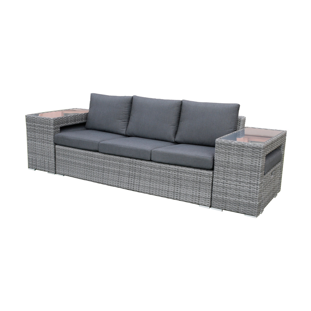 Paolo 5pc Wicker Sofa Lounge Ottoman Side Table Set Dark Grey
