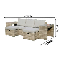 Paolo 5pc Wicker Sofa Lounge Ottoman Side Table Set Light Grey