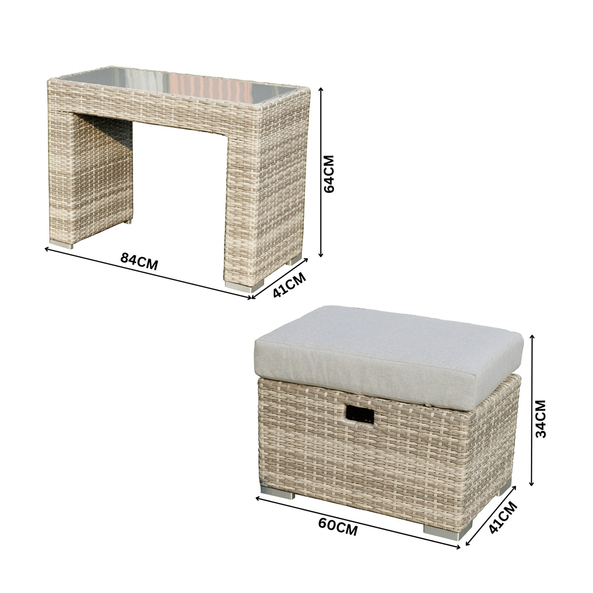 Paolo 5pc Wicker Sofa Lounge Ottoman Side Table Set Light Grey