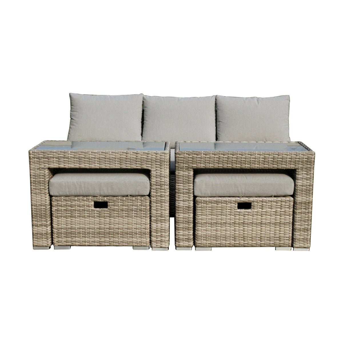 Paolo 5pc Wicker Sofa Lounge Ottoman Side Table Set Light Grey