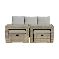 Paolo 5pc Wicker Sofa Lounge Ottoman Side Table Set Light Grey