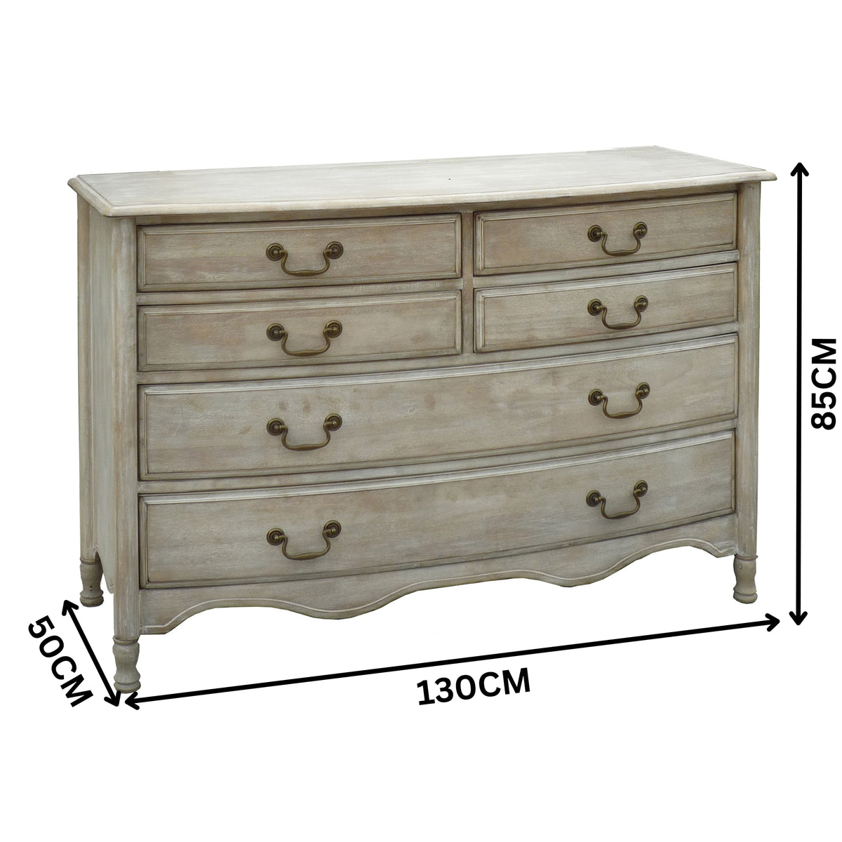 Paris Dresser 6 Drawer Cabinet Storage Washed Grey