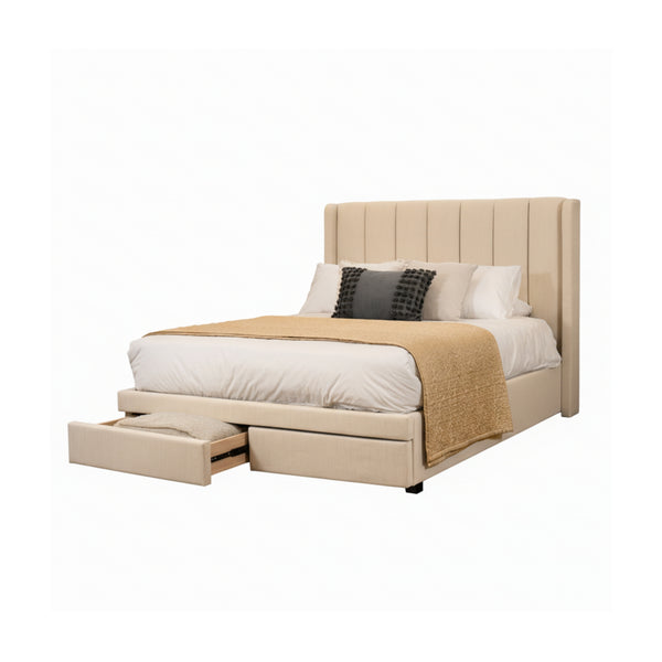 Paris King Bed Frame Drawer Storage Dark Beige
