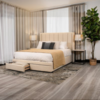 Paris King Bed Frame Drawer Storage Dark Beige