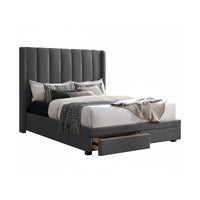 Paris King Bed Frame Drawer Storage Dark Grey