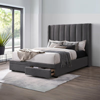 Paris King Bed Frame Drawer Storage Dark Grey
