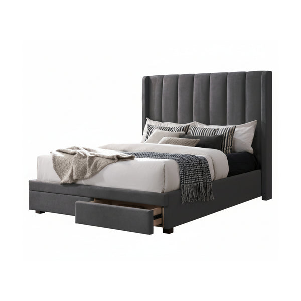Paris Queen Bed Frame Drawer Storage Dark Grey