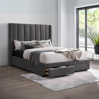 Paris Queen Bed Frame Drawer Storage Dark Grey