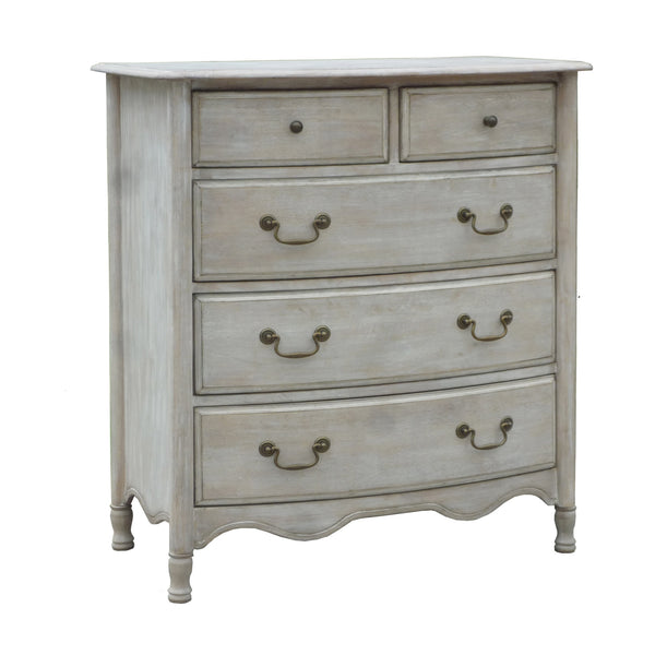 Paris Tallboy 5 Drawer Cabinet Storage Washed Grey