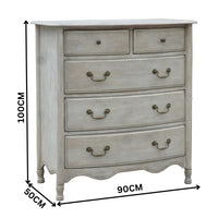 Paris Tallboy 5 Drawer Cabinet Storage Washed Grey