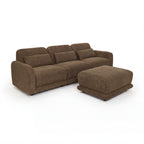 Paulie 270cm 3 Seater Modular Sofa with Ottoman Chocolate, three-quarter view on a white background with the ottoman in front as a footrest