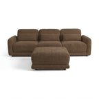 Paulie 270cm 3 Seater Modular Sofa with Ottoman Chocolate, front view on a white background with the ottoman centred in front