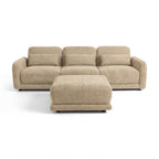 Paulie 270cm 3 Seater Modular Sofa with Ottoman Latte, front view on a white background with the ottoman in front as a footrest