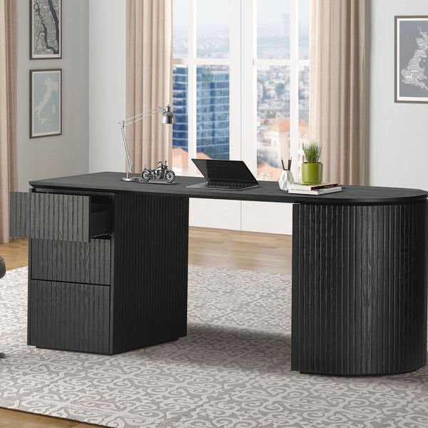 Payton Benjamin Ripple Grand 3 Drawer LHF Computer Work Desk Table Black