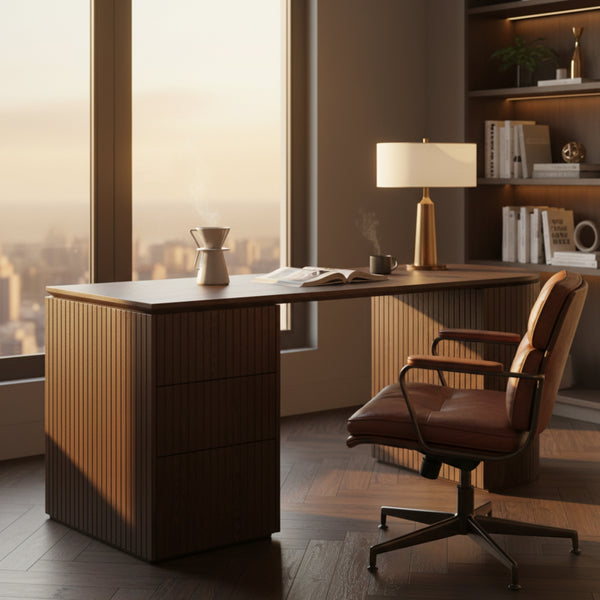 Payton Benjamin Ripple Grand 3 Drawer LHF Computer Work Desk Table Walnut