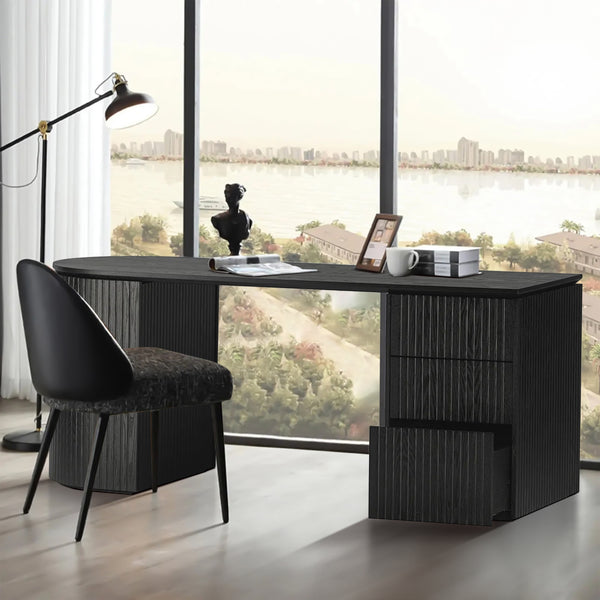 Payton Benjamin Ripple Grand 3 Drawer RHF Computer Work Desk Table Black