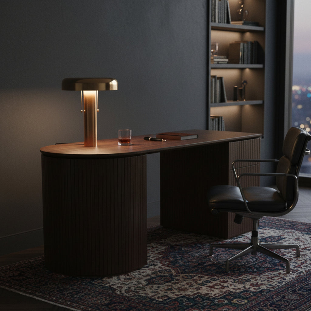 Payton Benjamin Ripple Grand 3 Drawer RHF Computer Work Desk Table Walnut
