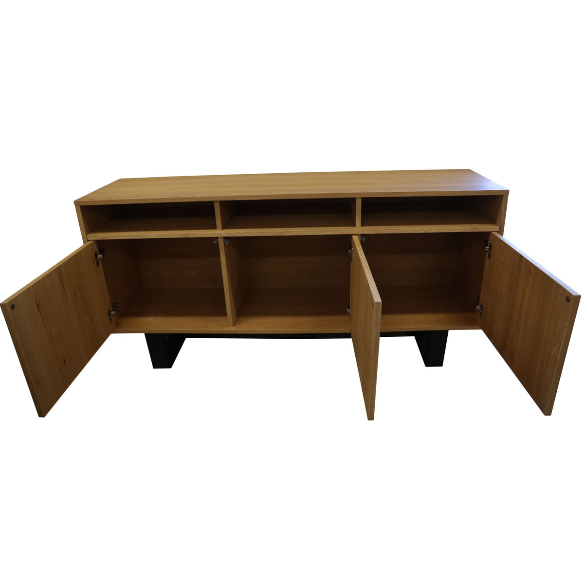 Petunia  Buffet Table 160cm 3 Door 3 Niche Elm Timber Wood Metal Leg - Natural