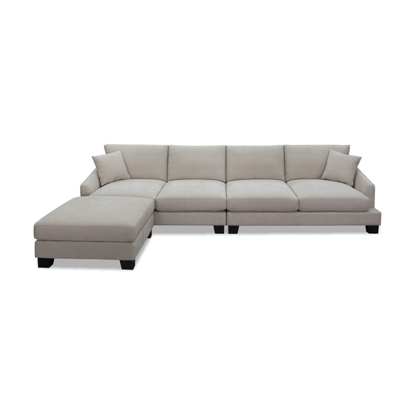 Poppa 4 Seater Fabric Sofa Lounge with Ottoman Natural Grey