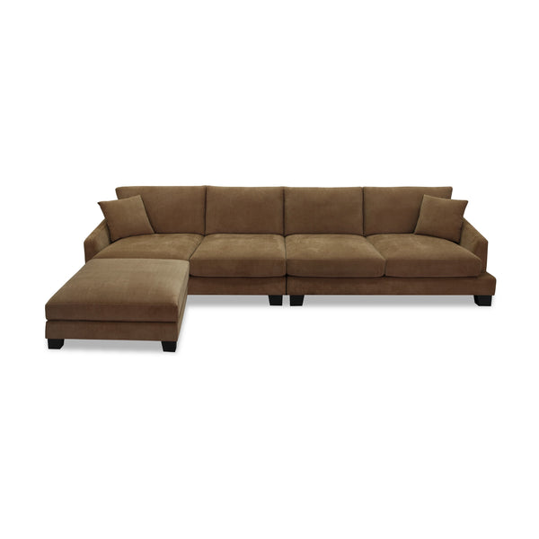 Poppa 4 Seater Fabric Sofa Lounge with Ottoman Rust Brown
