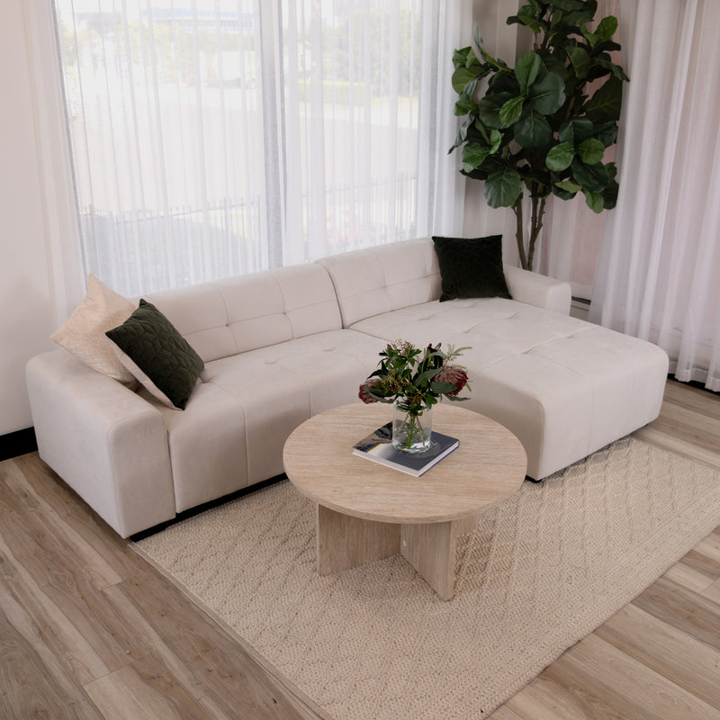 Quinn 4 Seater Upholstered Sofa with Reversible Chaise Beige