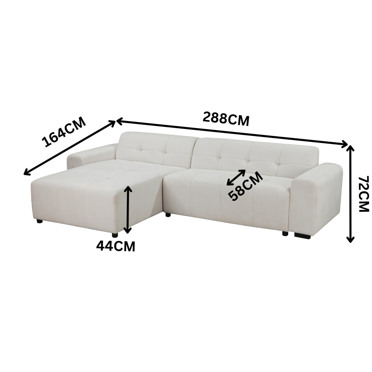 Quinn 4 Seater Upholstered Sofa with Reversible Chaise Beige