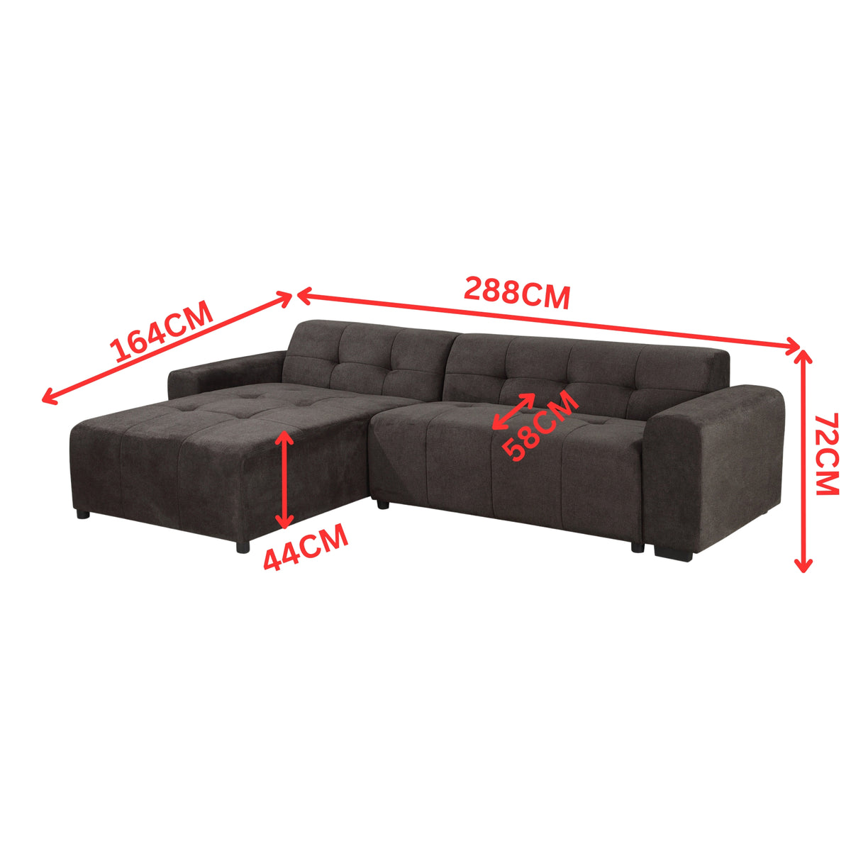 Quinn 4 Seater Upholstered Sofa with Reversible Chaise Black