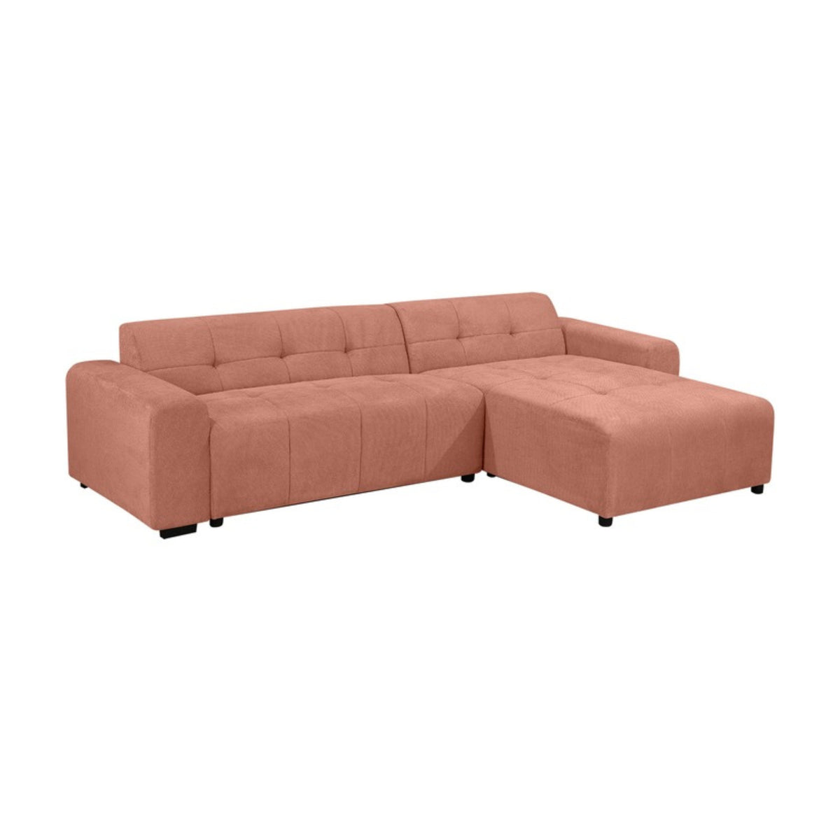 Quinn 4 Seater Upholstered Sofa with Reversible Chaise Blush Pink, angled view on a white background