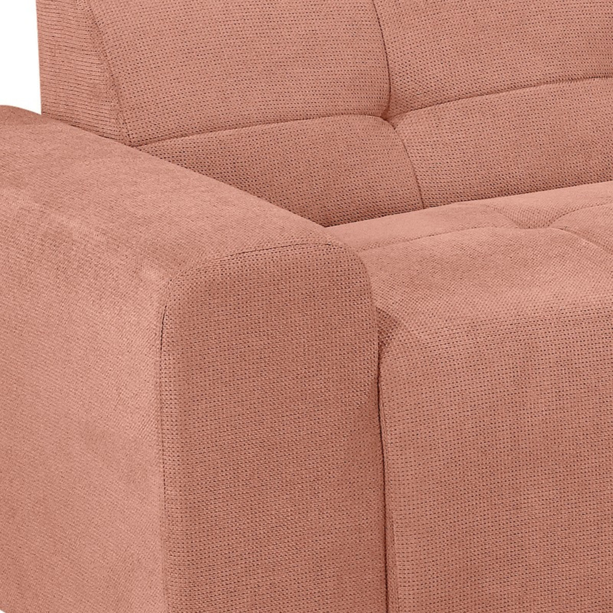 Quinn 4 Seater Upholstered Sofa with Reversible Chaise Blush Pink, upholstery and arm detail