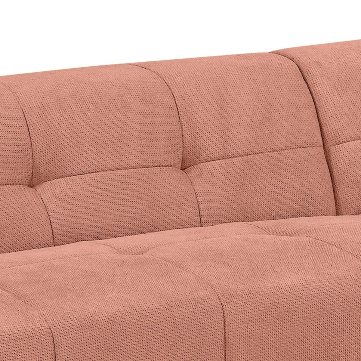 Quinn 4 Seater Upholstered Sofa with Reversible Chaise Blush Pink, backrest and seat tufting detail