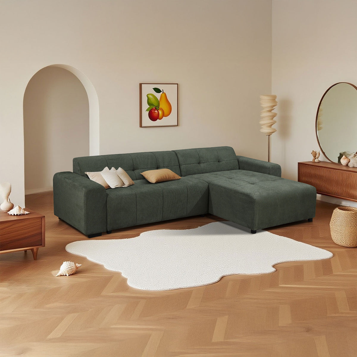 Quinn 4 Seater Upholstered Sofa with Reversible Chaise Green
