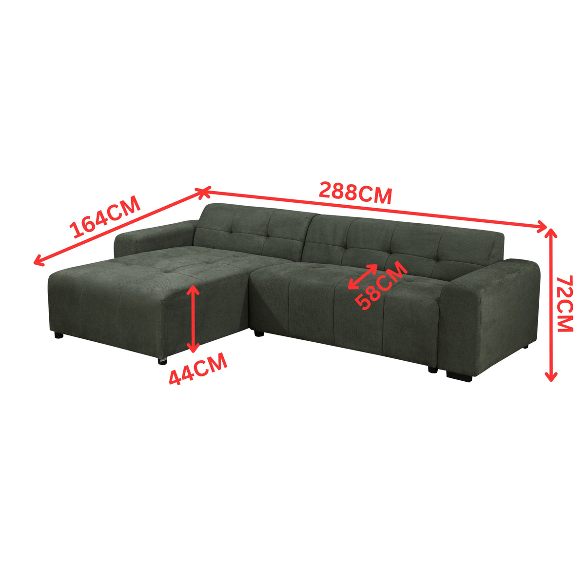 Quinn 4 Seater Upholstered Sofa with Reversible Chaise Green