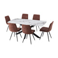 Rafelle 7pc Dining Table Set Sintered Stone Top 6 Fabric Brown Chair