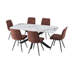 Rafelle 7pc Dining Table Set Sintered Stone Top 6 Fabric Brown Chair