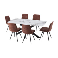 Rafelle 7pc Dining Table Set Sintered Stone Top 6 Fabric Brown Chair